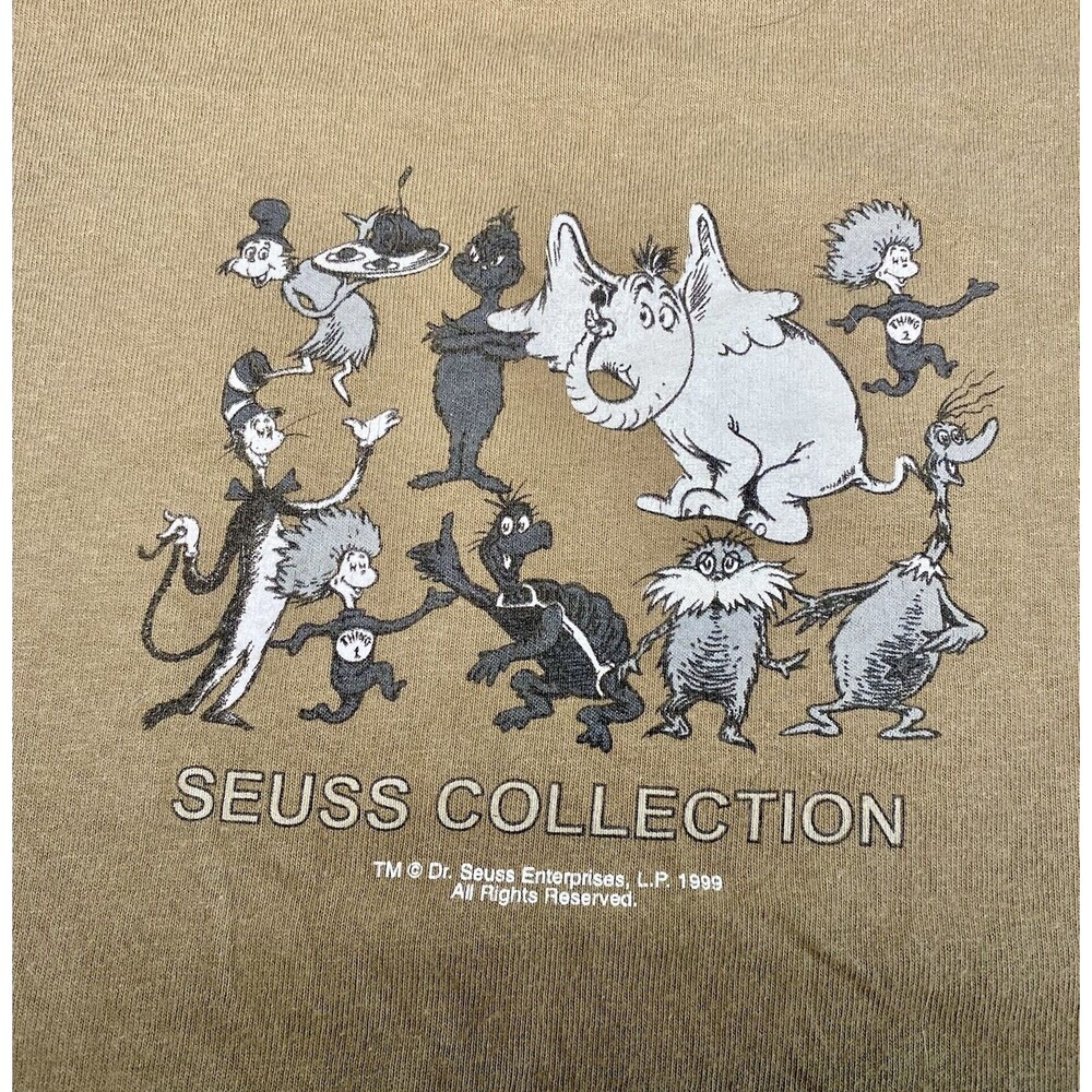 Vintage 90s Dr. Seuss T-Shirt XL Grinch Cat Hat Green Eggs Double Sided Graphic - Picture 2 of 6